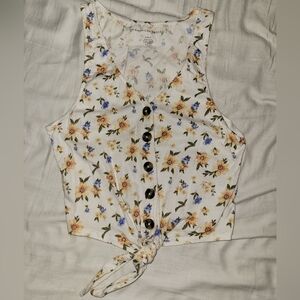 American Eagle Floral Tie Front Tank Top